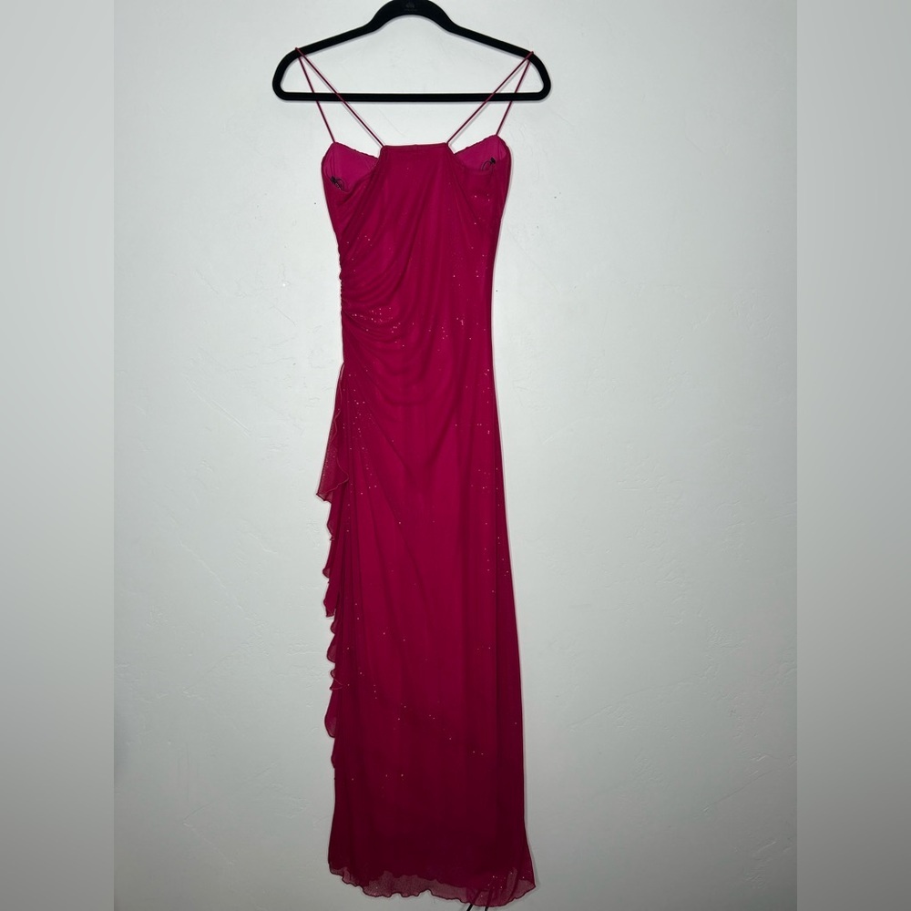 Vintage 90's City Triangles Maxi Length Evening Gown Ruched Size Medium Glitter - Picture 2 of 13